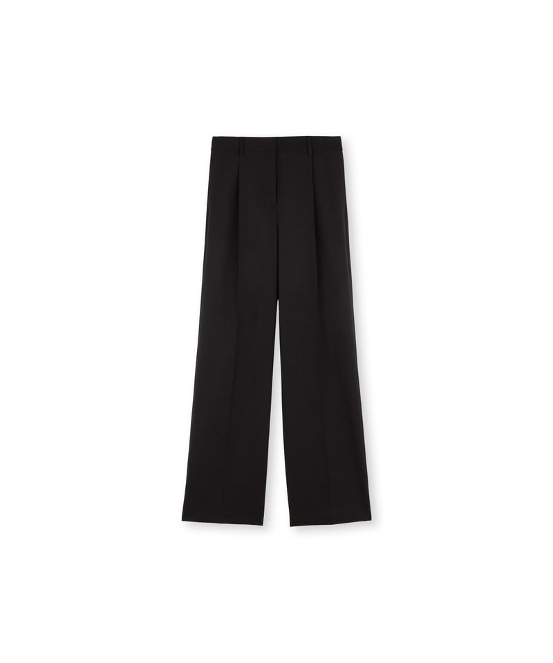 Black MSGM Solid-colour Tailoring Palazzo Trousers In Virgin Wool | USA_MSGM11953