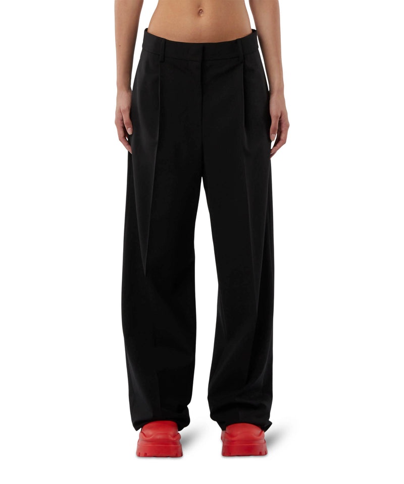 Black MSGM Solid-colour Tailoring Palazzo Trousers In Virgin Wool | USA_MSGM11953