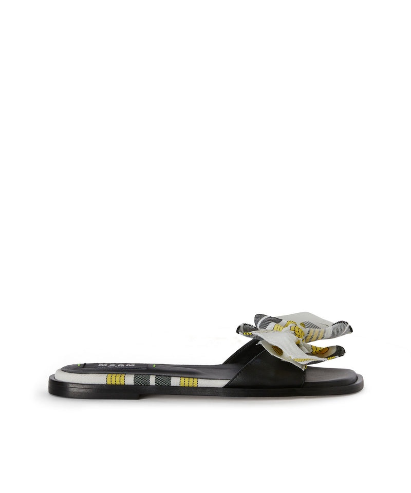 Black MSGM Tecno Canvas Check Flat Sandal With Knot | USA_MSGM41082