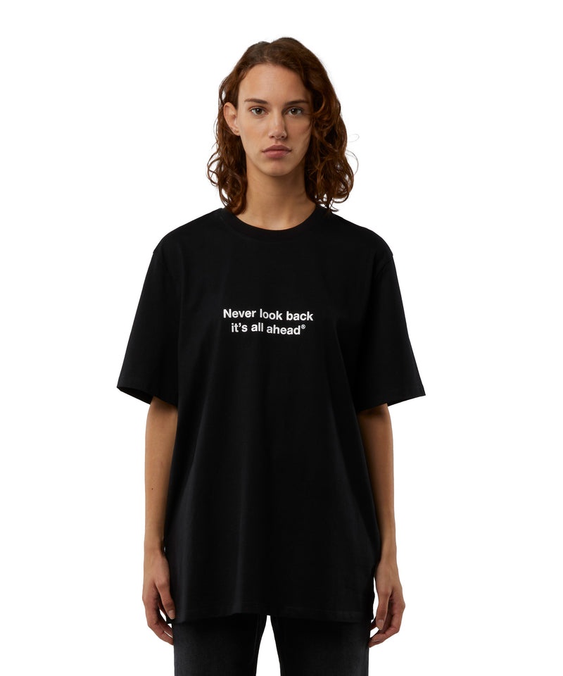 Black MSGM T-shirt Quote Never Look Back ItS All Ahead | USA_MSGM20956