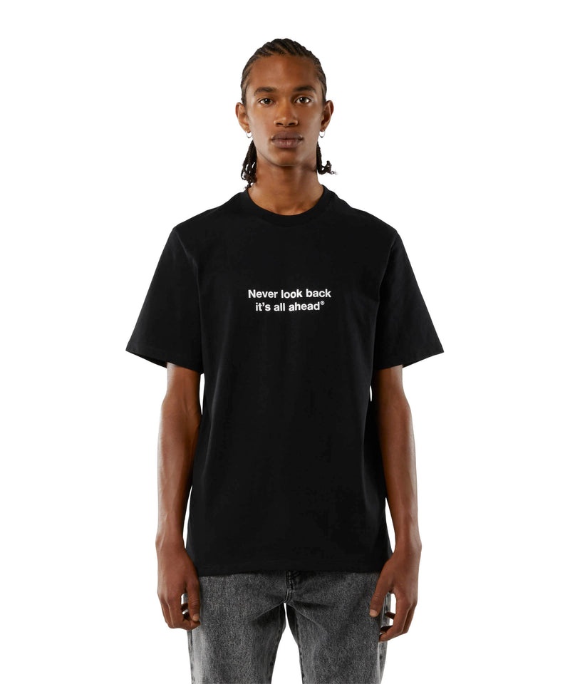 Black MSGM T-shirt Quote Never Look Back ItS All Ahead | USA_MSGM20956