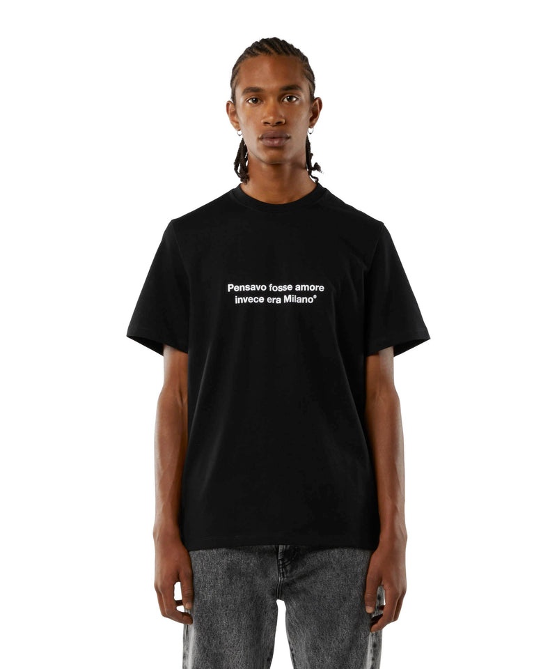 Black MSGM T-shirt Quote Pensavo Fosse Amore Invece Era Milano | USA_MSGM78750