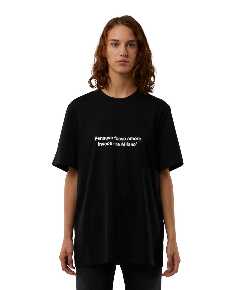 Black MSGM T-shirt Quote Pensavo Fosse Amore Invece Era Milano | USA_MSGM78750