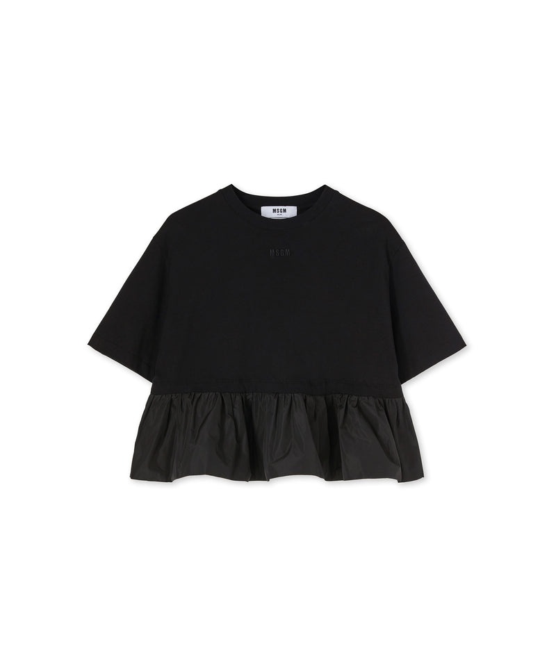 Black MSGM T-shirt With Inserted Taffetà Ruffles | USA_MSGM29933