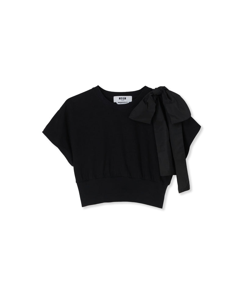 Black MSGM T-shirt With Taffetà Bow | USA_MSGM32556