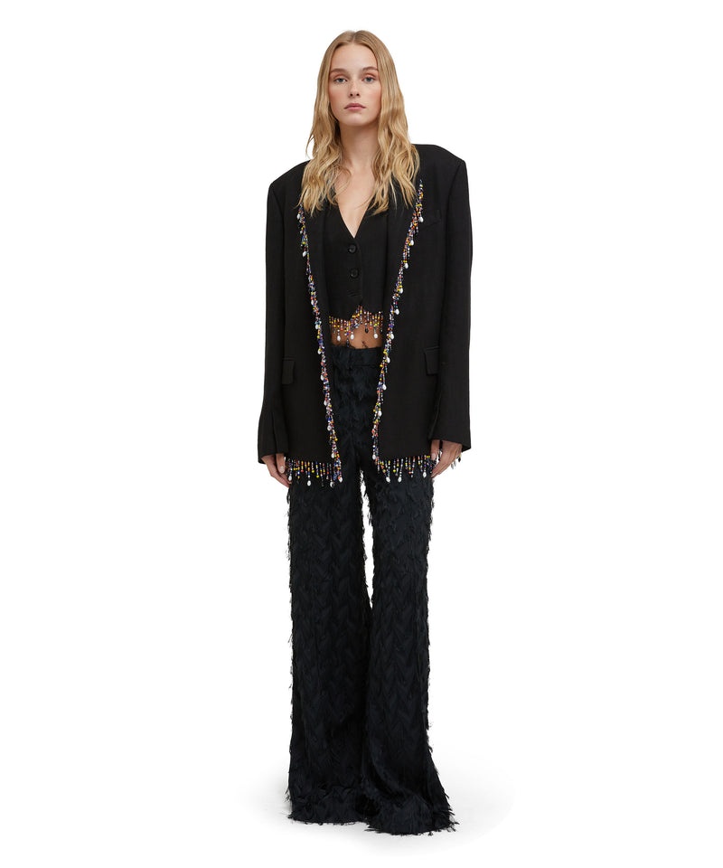 Black MSGM Viscose Fil Coupè Fluid Fabric Roomy Pants | USA_MSGM36713