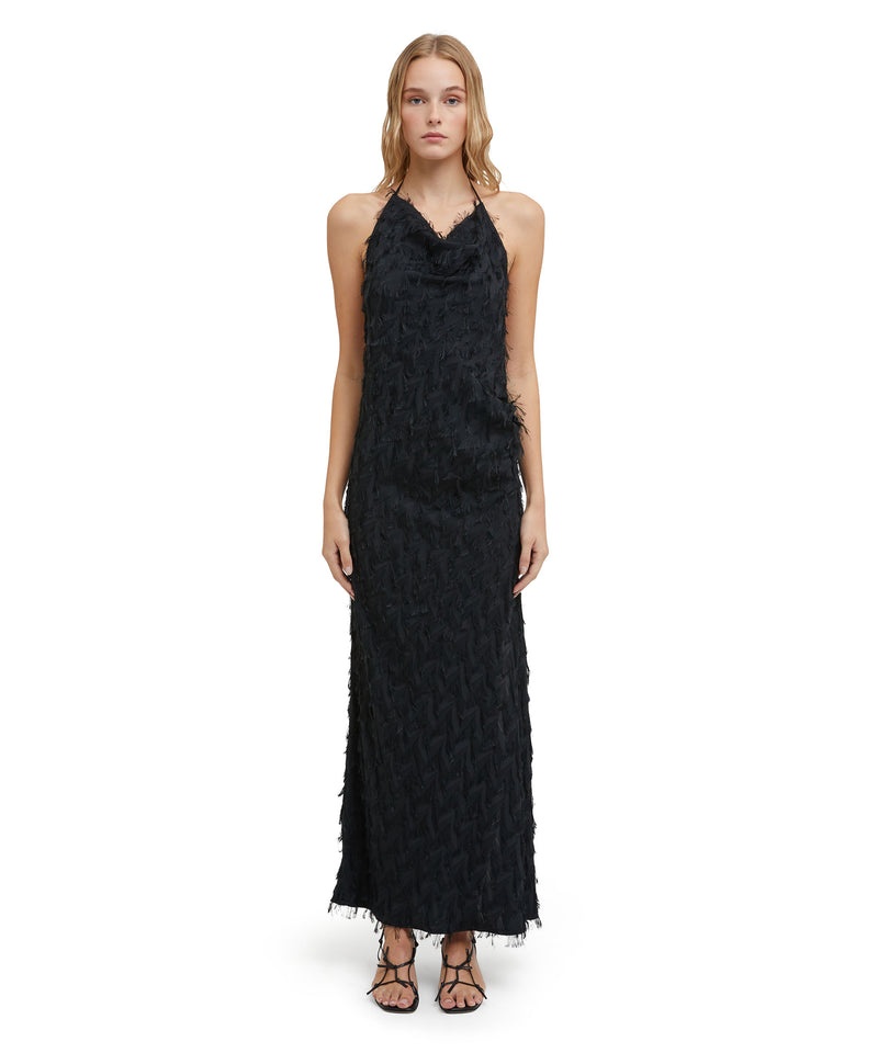 Black MSGM Viscose Fil Coupè Fluid Fabric Long Slip | USA_MSGM57960