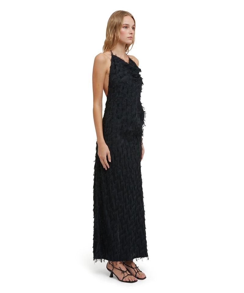 Black MSGM Viscose Fil Coupè Fluid Fabric Long Slip | USA_MSGM57960