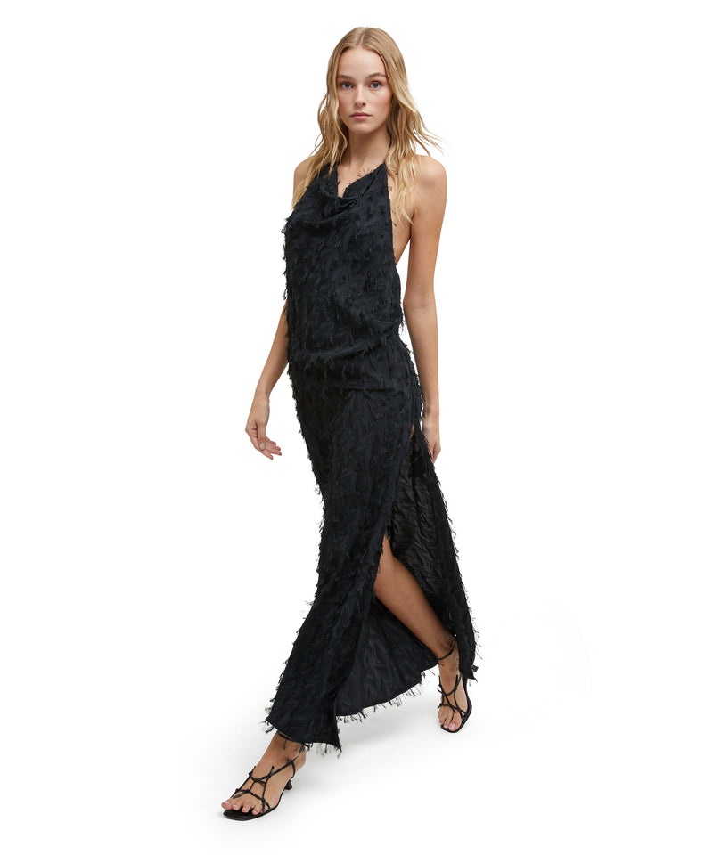 Black MSGM Viscose Fil Coupè Fluid Fabric Long Slip | USA_MSGM57960