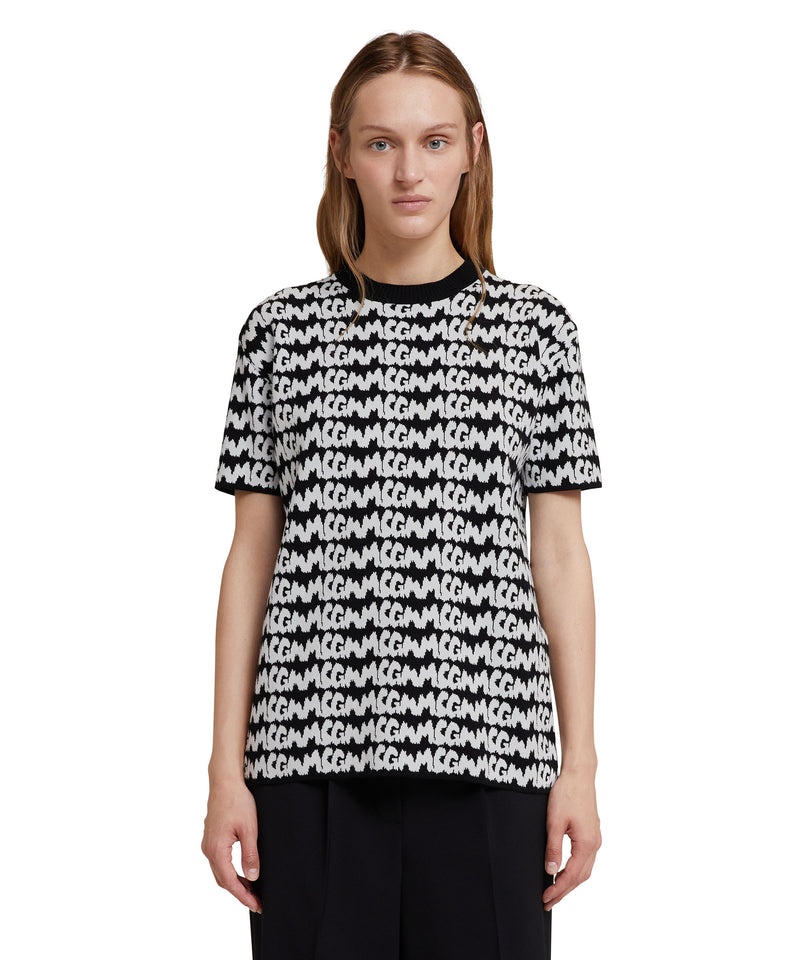 Black MSGM Viscose New Jaquard Brushstroke Logo All Over | USA_MSGM38336