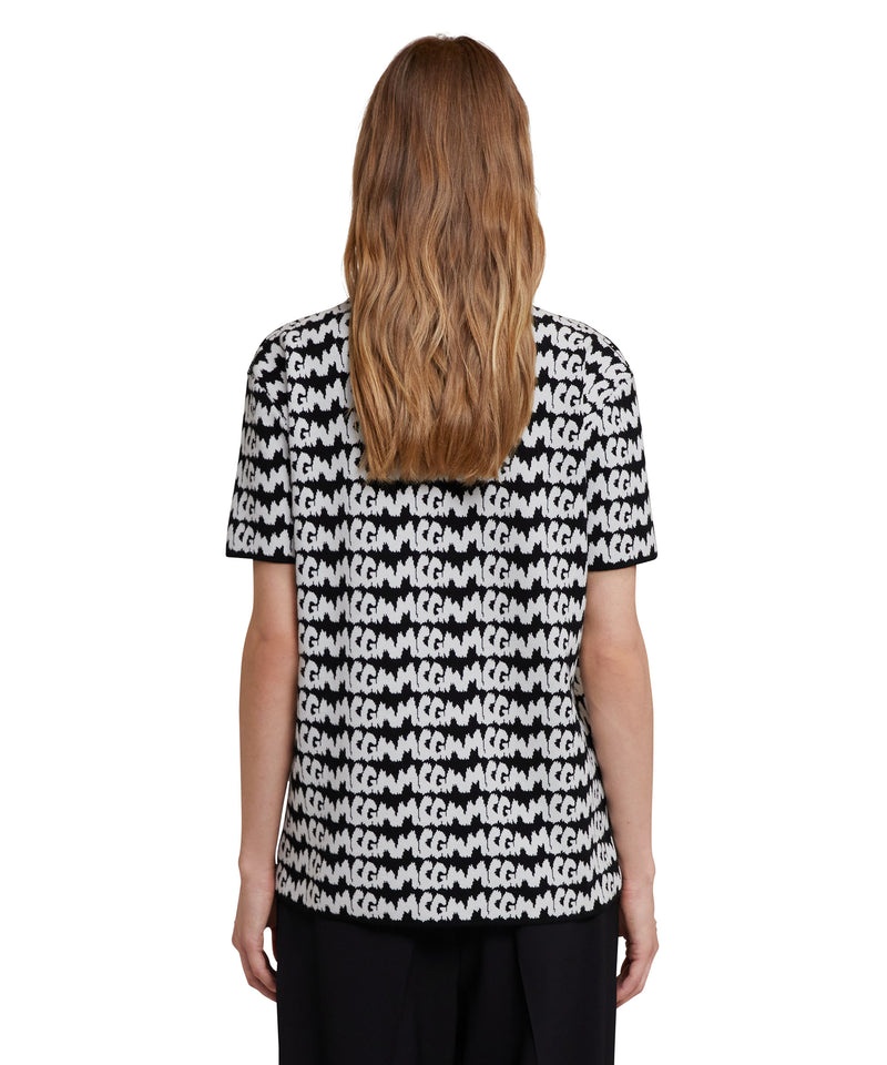 Black MSGM Viscose New Jaquard Brushstroke Logo All Over | USA_MSGM38336