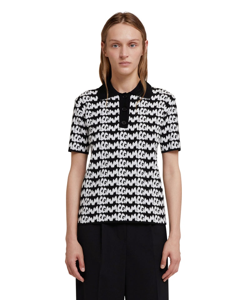 Black MSGM Viscose New Jaquard Brushstroke Logo All Over | USA_MSGM84250