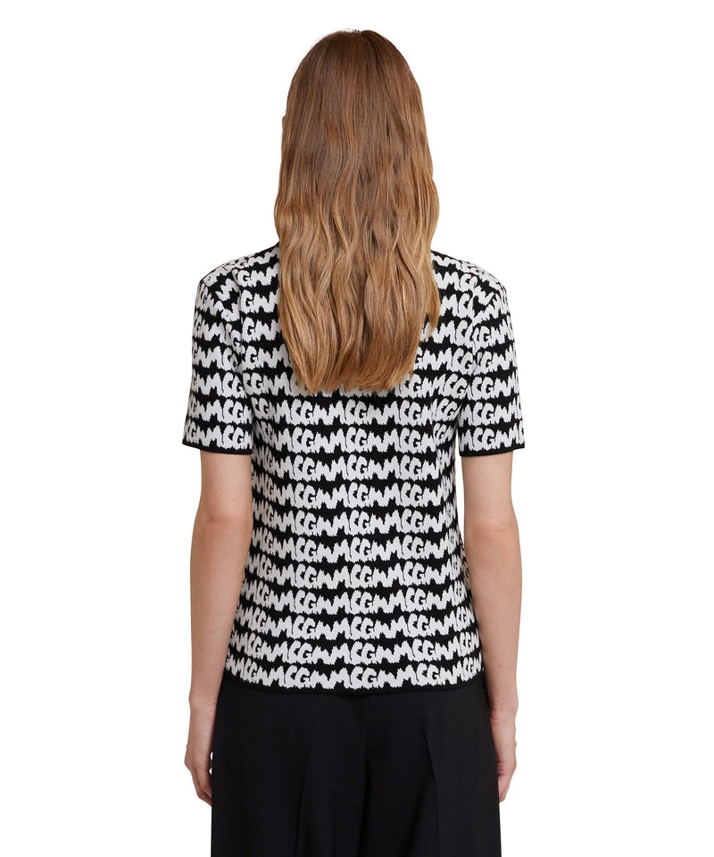 Black MSGM Viscose New Jaquard Brushstroke Logo All Over | USA_MSGM84250