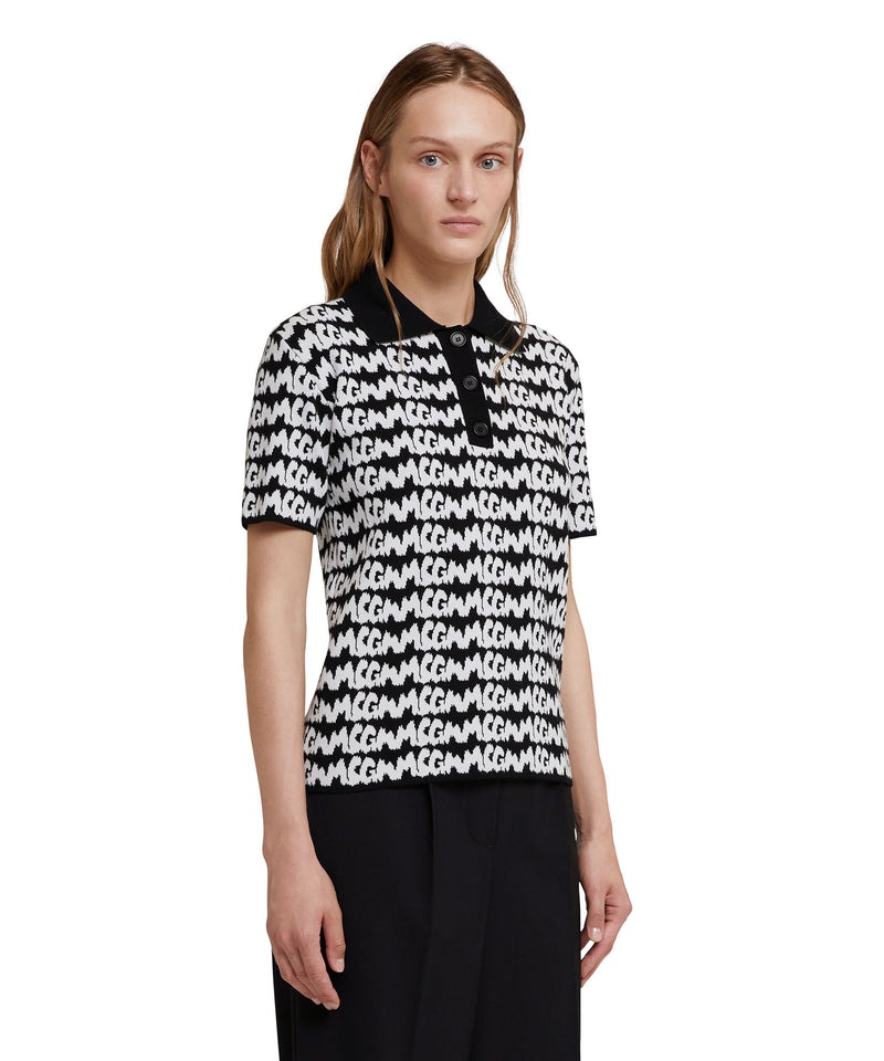 Black MSGM Viscose New Jaquard Brushstroke Logo All Over | USA_MSGM84250