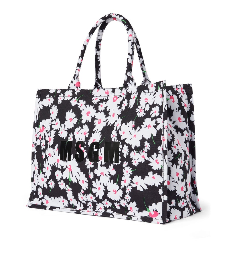 Black / Pink MSGM Canvas Tote Bag With Daisy Print | USA_MSGM53111