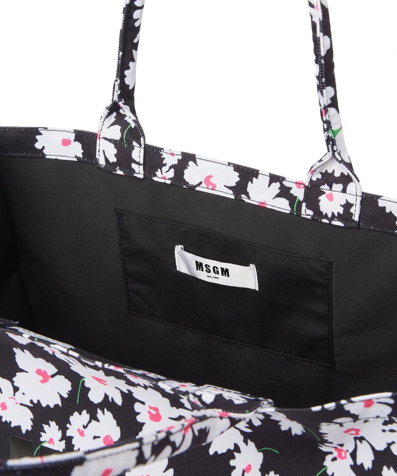 Black / Pink MSGM Canvas Tote Bag With Daisy Print | USA_MSGM53111