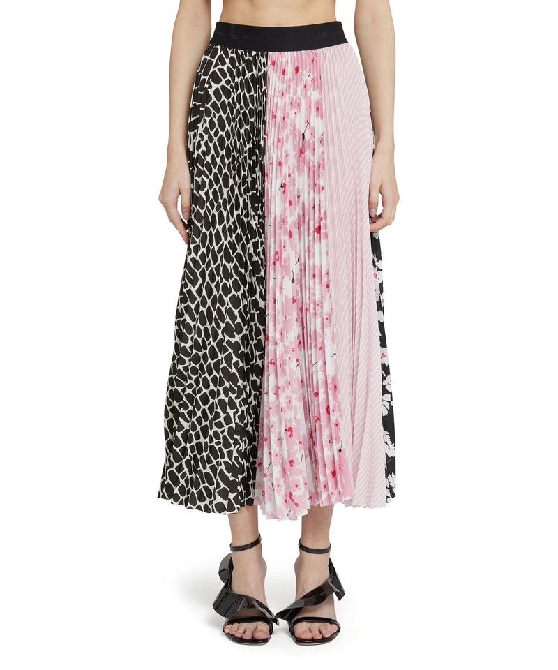 Black / Pink MSGM Long Pleated Skirt With Patchwork Print And Elasticized Waistband | USA_MSGM24361