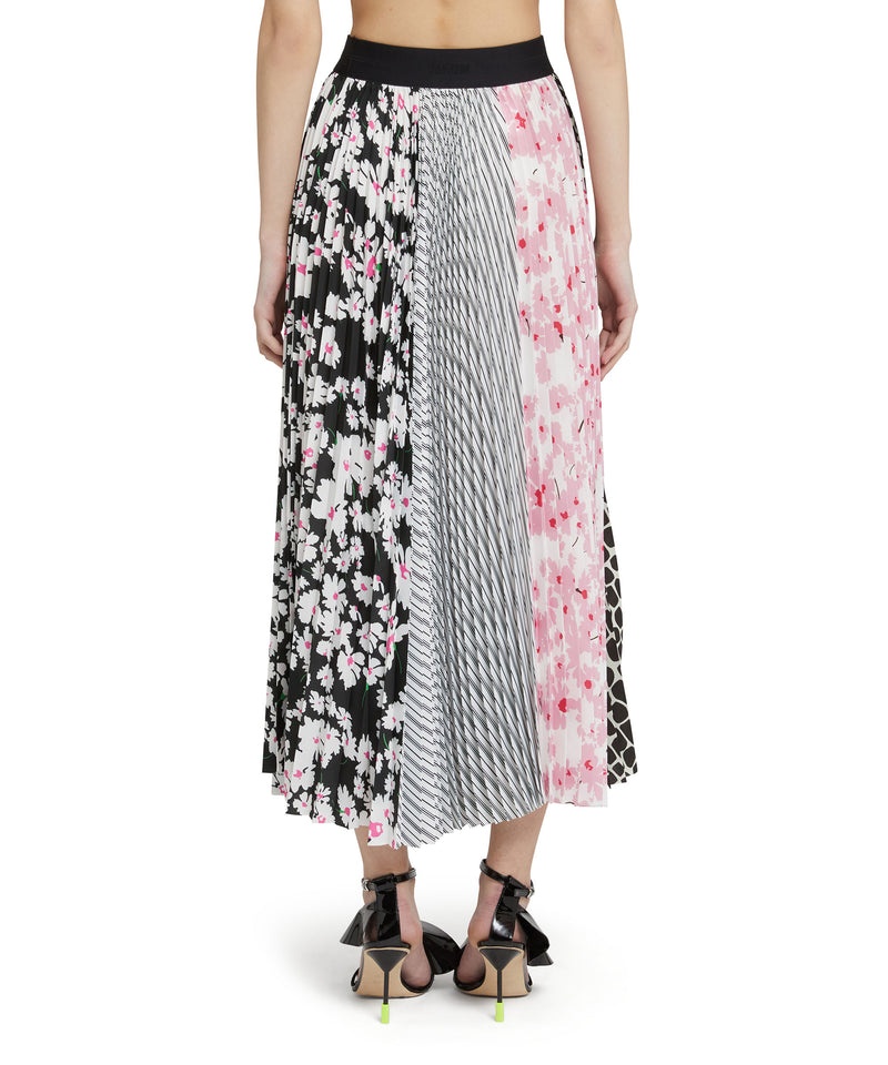 Black / Pink MSGM Long Pleated Skirt With Patchwork Print And Elasticized Waistband | USA_MSGM24361