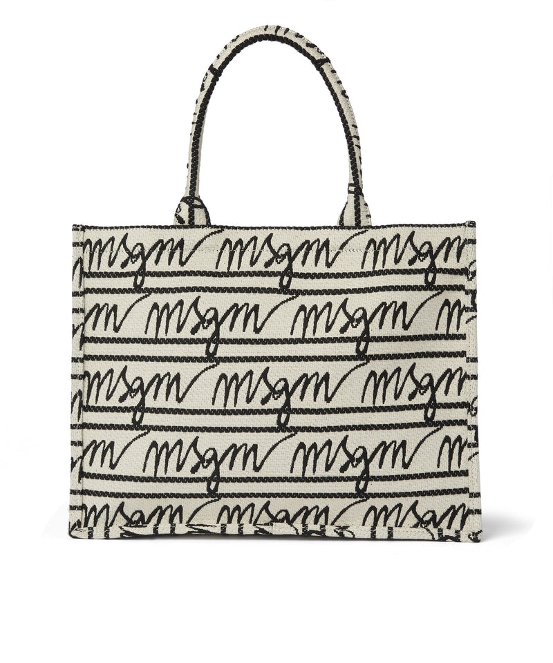 Black / White MSGM Canvas Tote Bag With Jacquard Logo | USA_MSGM44508