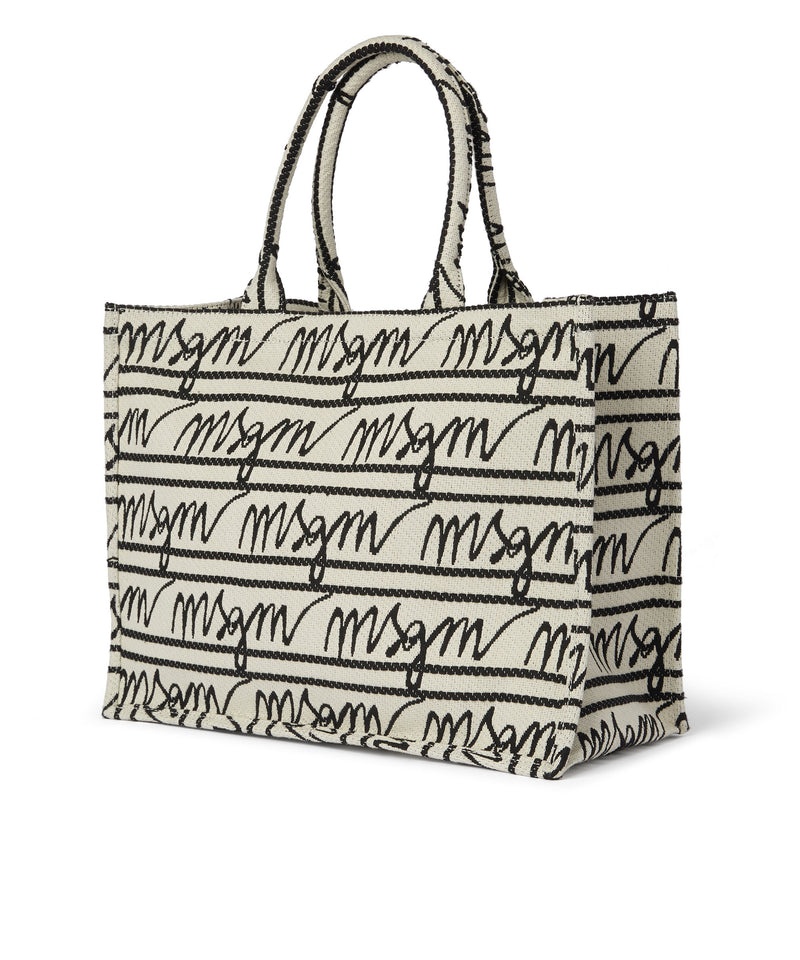 Black / White MSGM Canvas Tote Bag With Jacquard Logo | USA_MSGM44508