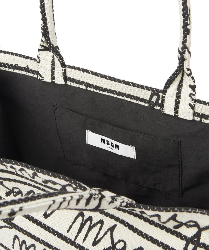 Black / White MSGM Canvas Tote Bag With Jacquard Logo | USA_MSGM44508