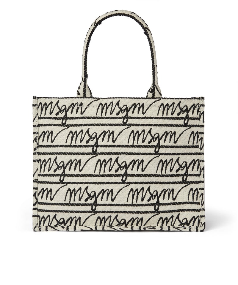 Black / White MSGM Canvas Tote Bag With Jacquard Logo | USA_MSGM44508