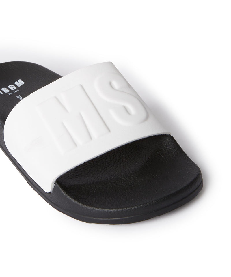 Black / White MSGM Large Logo Pool Slides | USA_MSGM99330