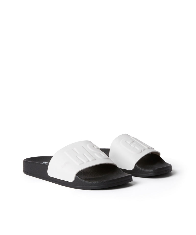 Black / White MSGM Large Logo Pool Slides | USA_MSGM99330