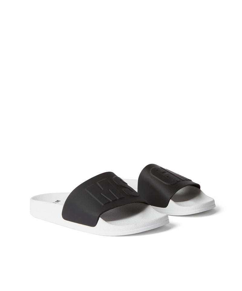 Black / White MSGM Large Logo Pool Slides | USA_MSGM36009