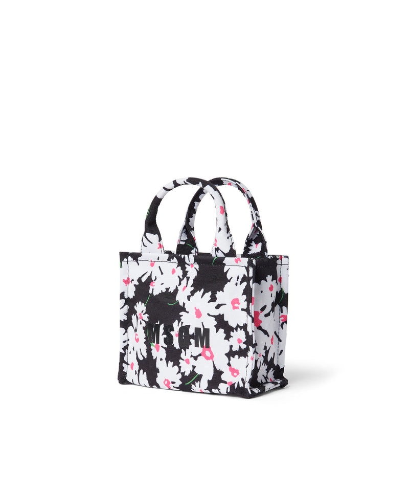 Black / White MSGM Mini Canvas Tote With Desert Flower Print | USA_MSGM81375