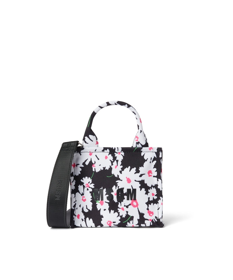 Black / White MSGM Mini Canvas Tote With Desert Flower Print | USA_MSGM81375