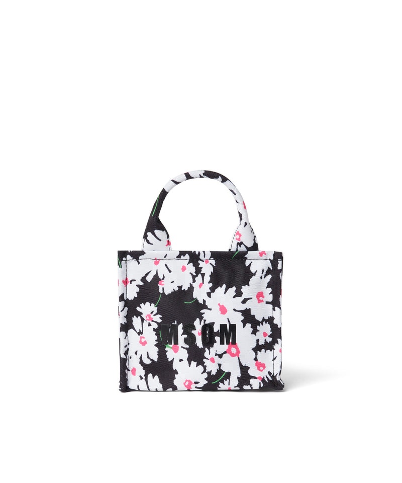 Black / White MSGM Mini Canvas Tote With Desert Flower Print | USA_MSGM81375