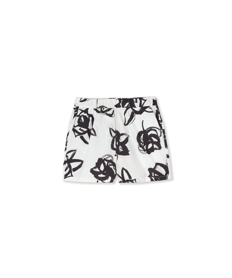 Black / White MSGM Poplin Shorts With Brushstroke Rose Print | USA_MSGM47770