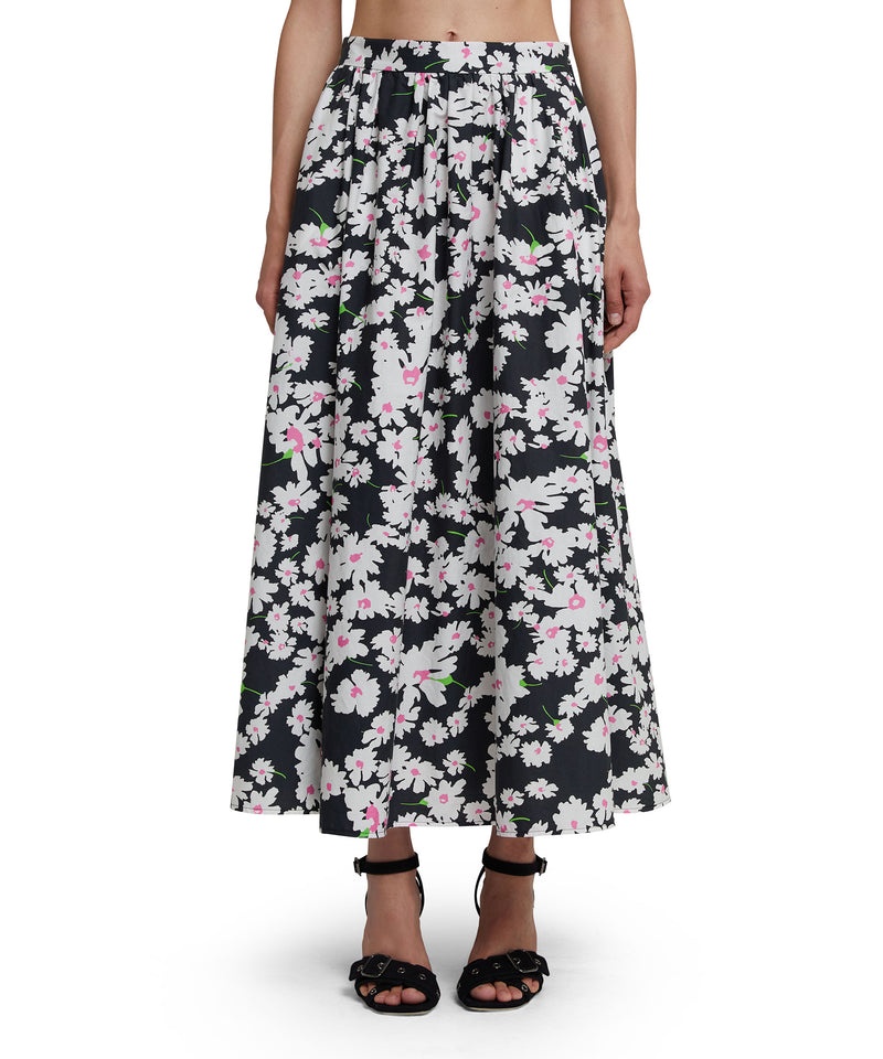 Black / White MSGM Roomy Cotton Skirt With Daisy Print | USA_MSGM19954