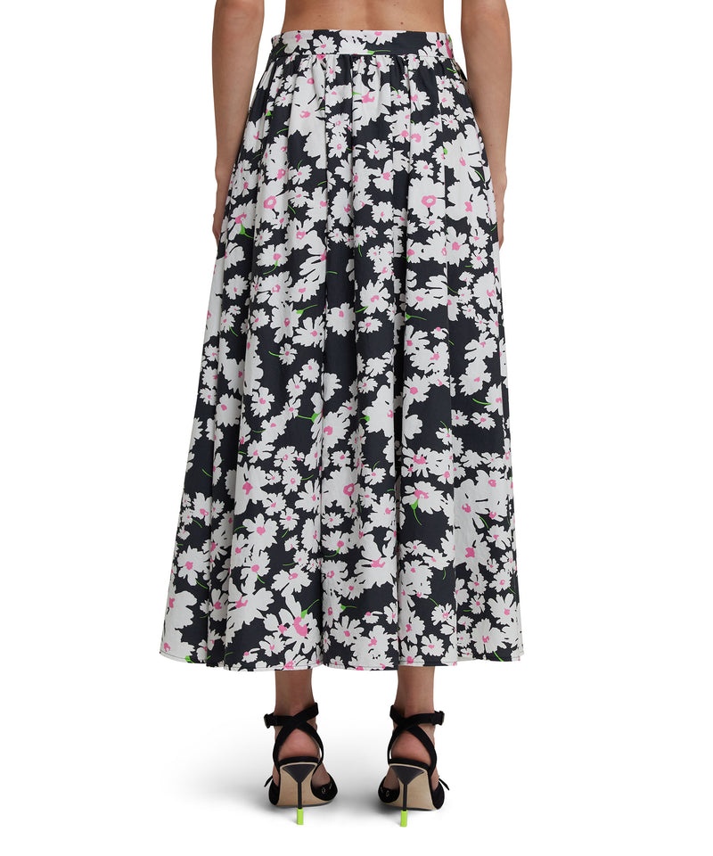 Black / White MSGM Roomy Cotton Skirt With Daisy Print | USA_MSGM19954