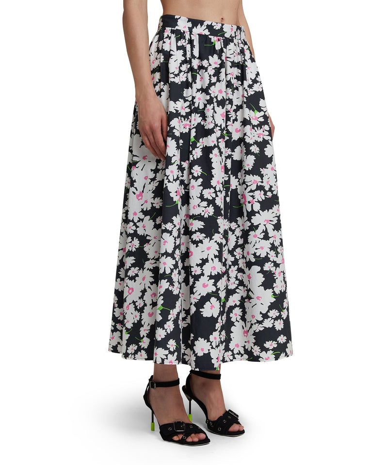 Black / White MSGM Roomy Cotton Skirt With Daisy Print | USA_MSGM19954