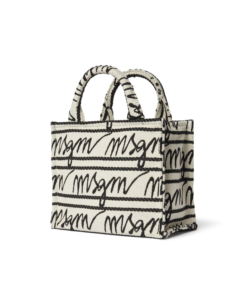 Black / White MSGM Small Anvas Tote Bag With Jacquard Logo | USA_MSGM99733