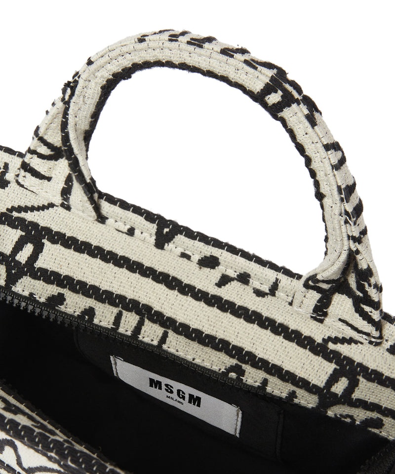 Black / White MSGM Small Anvas Tote Bag With Jacquard Logo | USA_MSGM99733