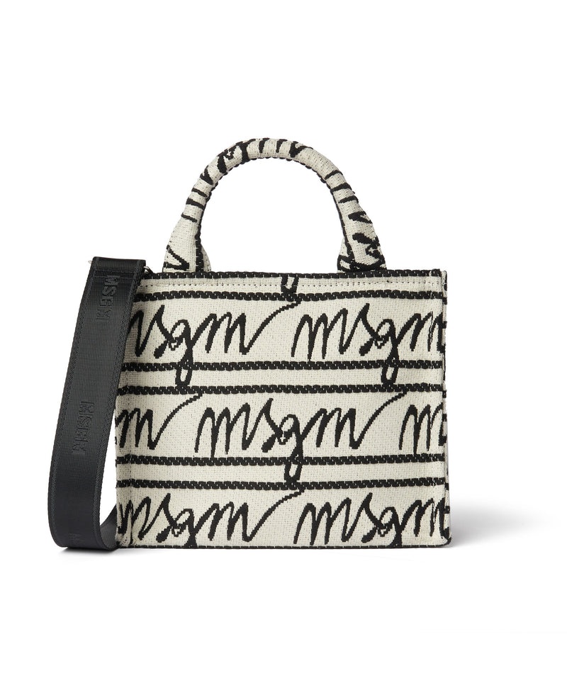 Black / White MSGM Small Anvas Tote Bag With Jacquard Logo | USA_MSGM99733