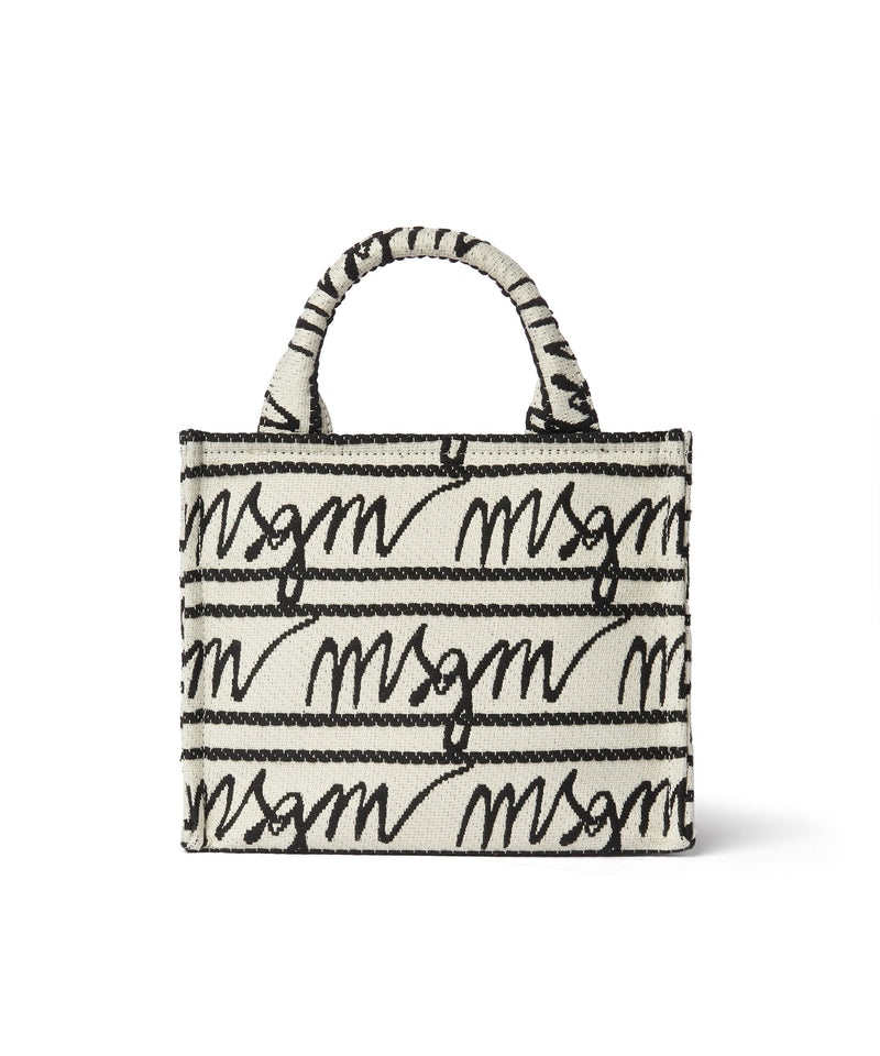 Black / White MSGM Small Anvas Tote Bag With Jacquard Logo | USA_MSGM99733