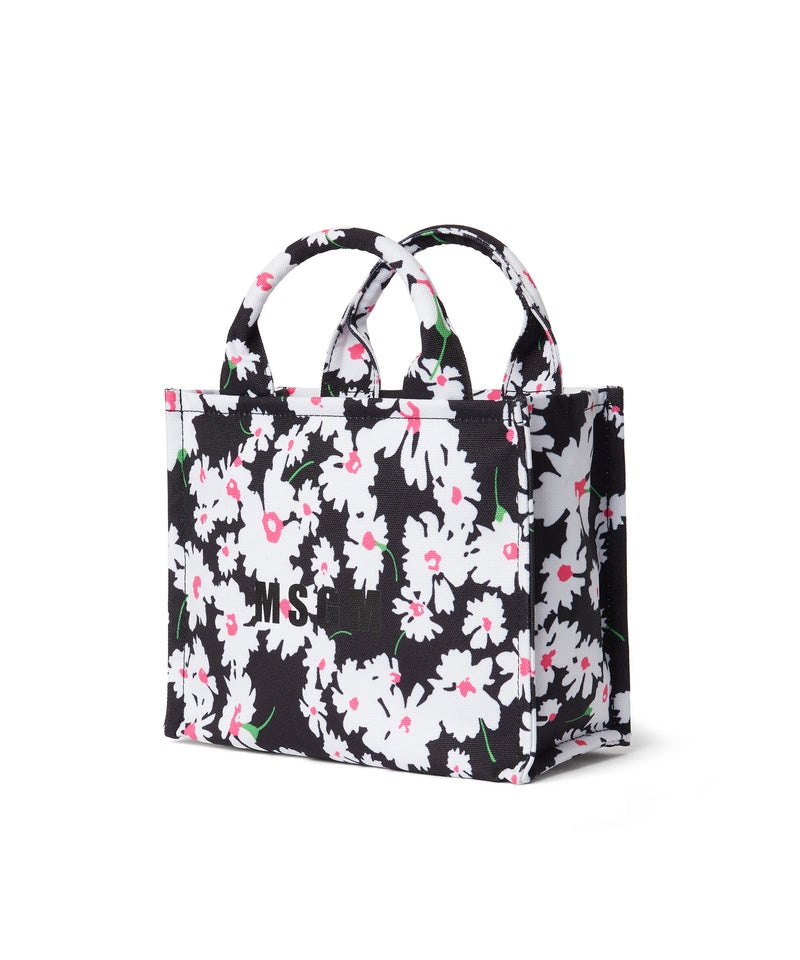 Black / White MSGM Small Canvas Tote Bag With Daisy Print | USA_MSGM61500