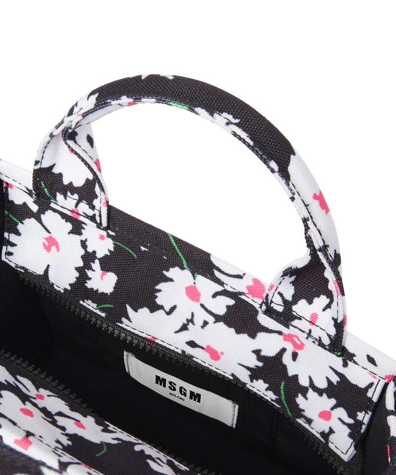 Black / White MSGM Small Canvas Tote Bag With Daisy Print | USA_MSGM61500