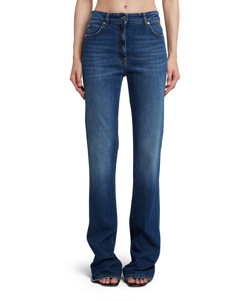 Blue MSGM Blue Denim Elasticized Bootcut Pants | USA_MSGM69646