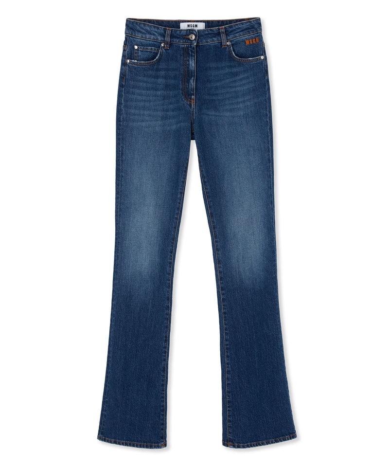 Blue MSGM Blue Denim Elasticized Bootcut Pants | USA_MSGM69646