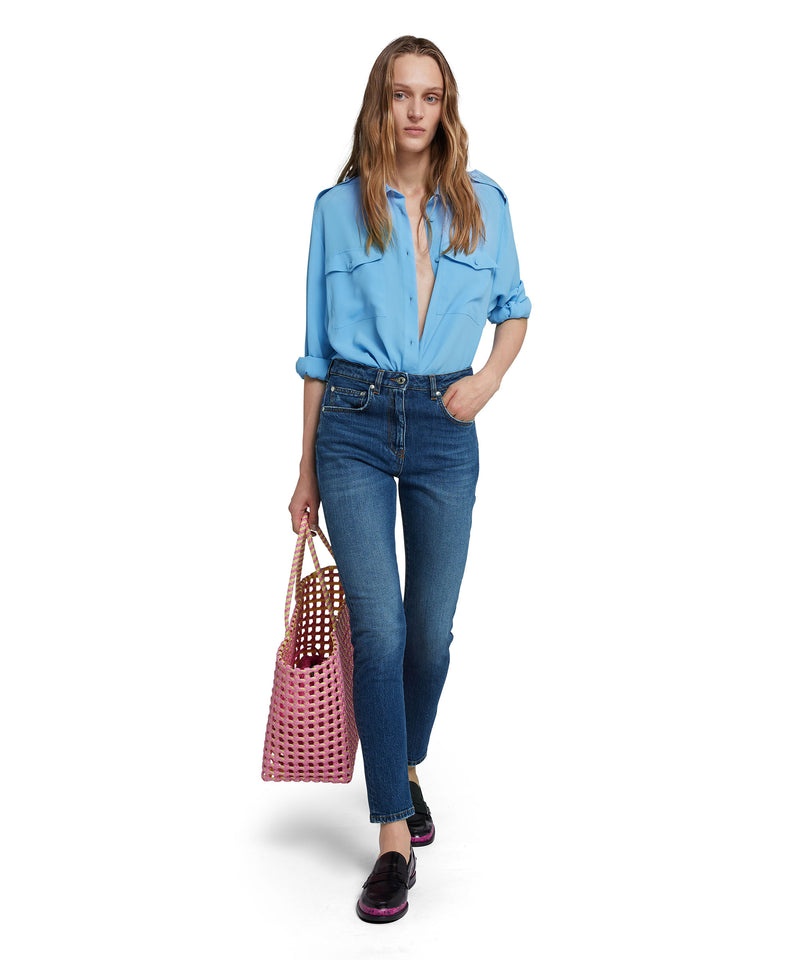 Blue MSGM Blue Denim Elasticized Skinny Pants | USA_MSGM61947