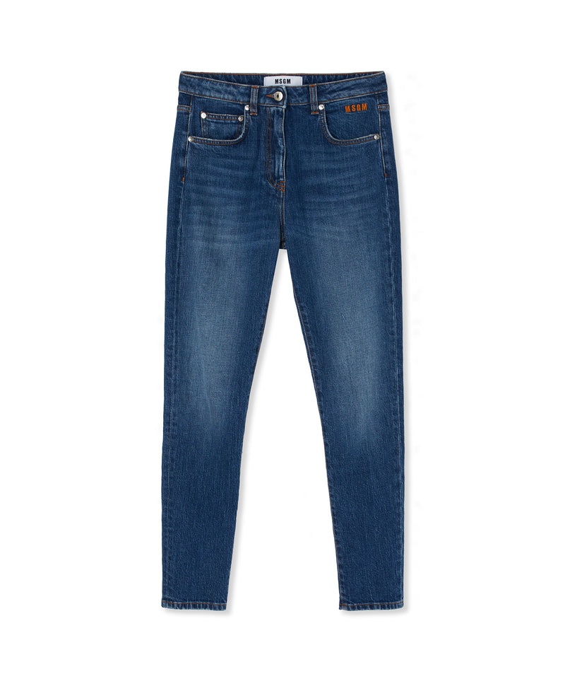 Blue MSGM Blue Denim Elasticized Skinny Pants | USA_MSGM61947