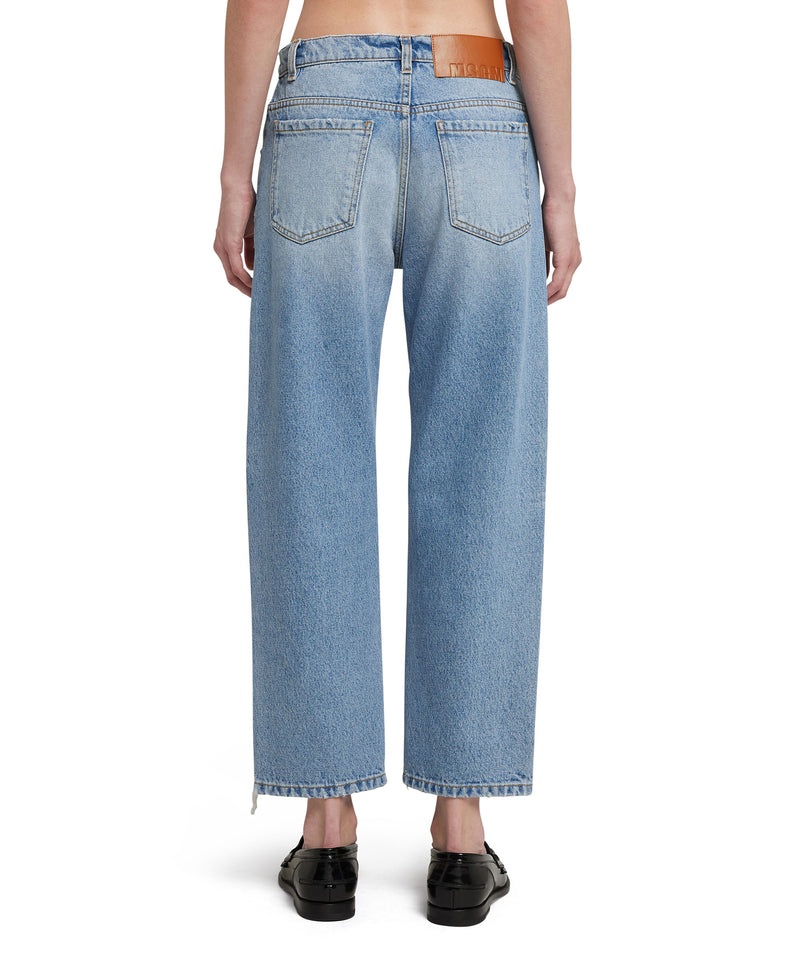 Blue MSGM Blue Denim Pants Wih 5 Pockets And Daisy Rhinestone Application | USA_MSGM60974