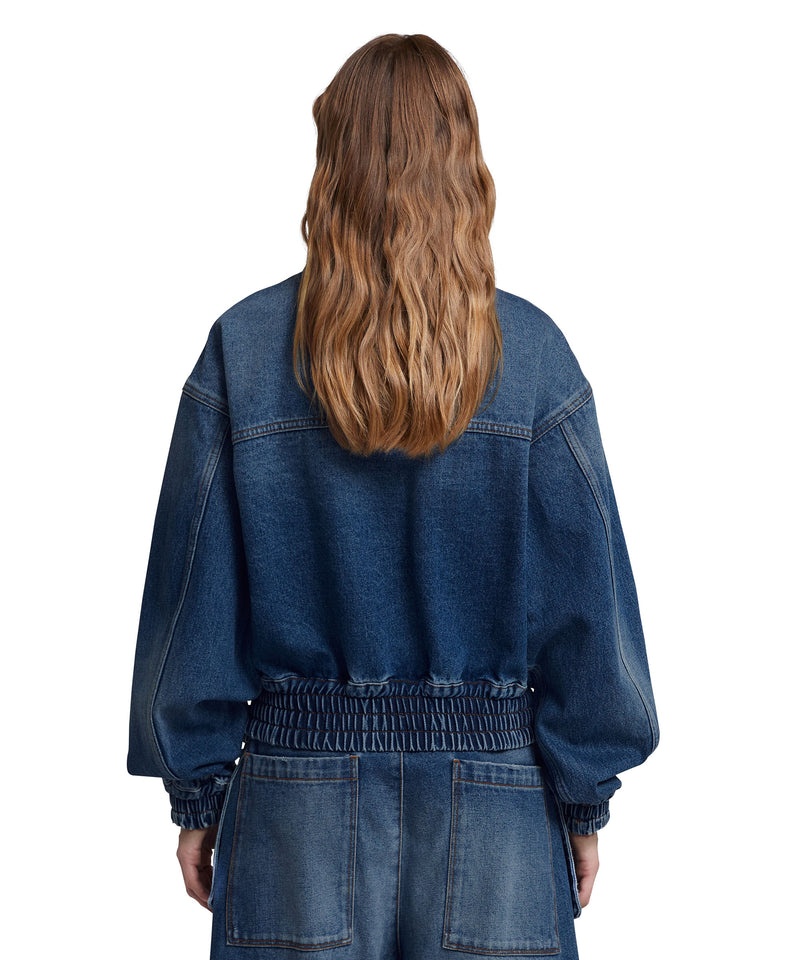 Blue MSGM Blue Denim Pocketed Crop Jacket | USA_MSGM28254