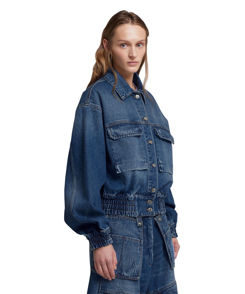 Blue MSGM Blue Denim Pocketed Crop Jacket | USA_MSGM28254