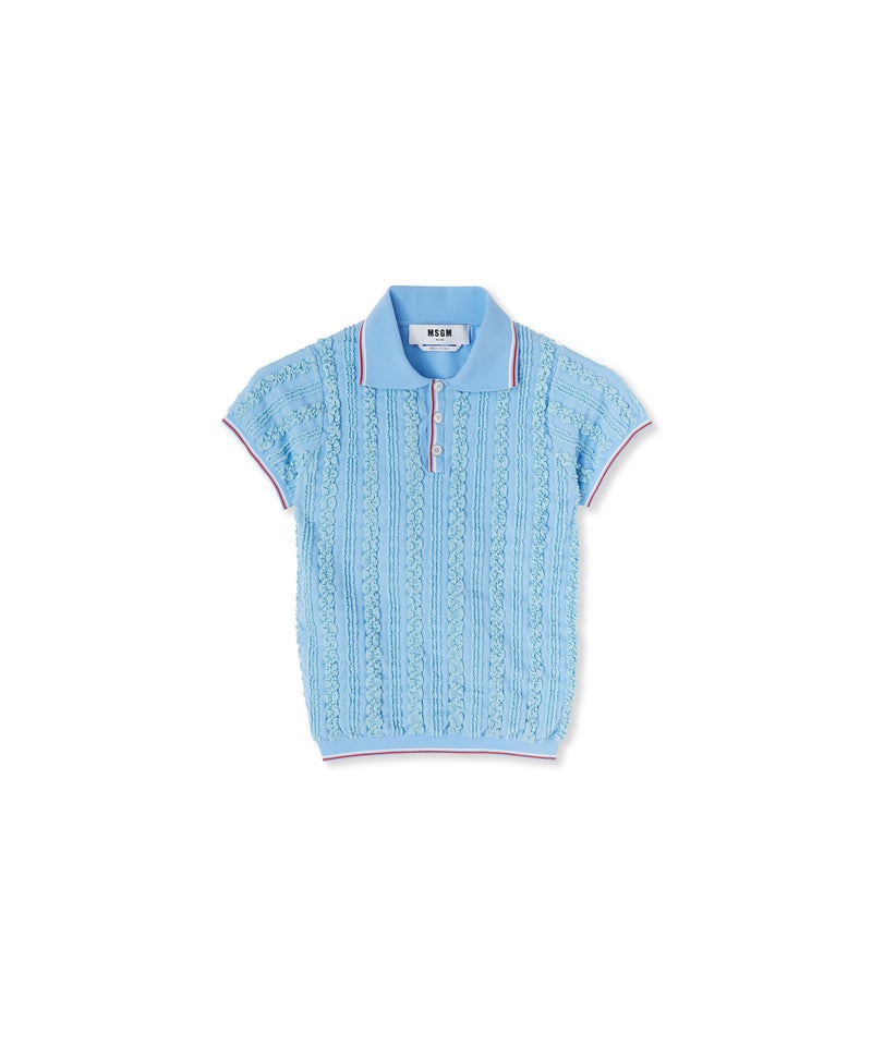 Blue MSGM Cable-knit Polo Shirt In Technical Yarn | USA_MSGM78238